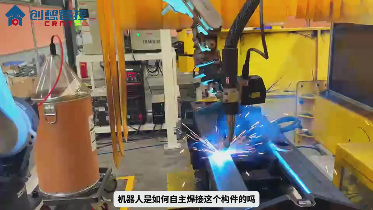 创想智控激光焊缝跟踪系统协同松下机器人自动焊接高机贴板的应用